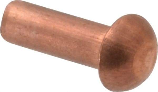 Made in USA - 1/8" Body Diam, Round Copper Solid Rivet - 3/8" Length Under Head - Makers Industrial Supply