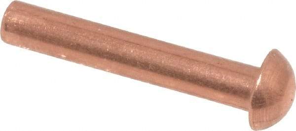 Made in USA - 1/8" Body Diam, Round Copper Solid Rivet - 3/4" Length Under Head - Makers Industrial Supply