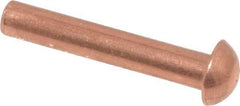 Made in USA - 1/8" Body Diam, Round Copper Solid Rivet - 3/4" Length Under Head - Makers Industrial Supply