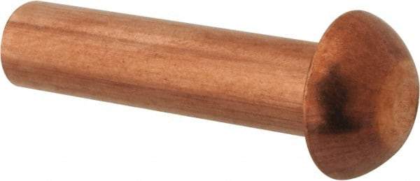 Made in USA - 3/16" Body Diam, Round Copper Solid Rivet - 3/4" Length Under Head - Makers Industrial Supply