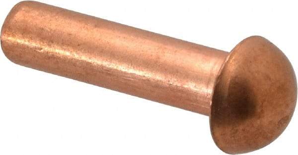 Made in USA - 1/4" Body Diam, Round Copper Solid Rivet - 1" Length Under Head - Makers Industrial Supply