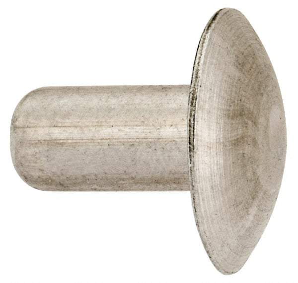 Made in USA - 1/4" Body Diam, Brazier Aluminum Solid Rivet - 1/2" Length Under Head, Grade 1100F, 5/8" Head Diam x 1/8" Head Height - Makers Industrial Supply