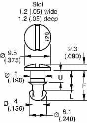 Made in USA - 0.2270" Long, Slotted Drive, Oval Head, Steel Quarter Turn Stud - Medium #82 Series, 0.19 to 0.21" Thick, Zinc Plated - Makers Industrial Supply