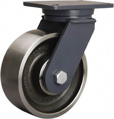 Hamilton - 8" Diam x 3" Wide x 10-1/2" OAH Top Plate Mount Swivel Caster - Forged Steel, 3,500 Lb Capacity, Precision Ball Bearing, 5-1/4 x 7-1/4" Plate - Makers Industrial Supply