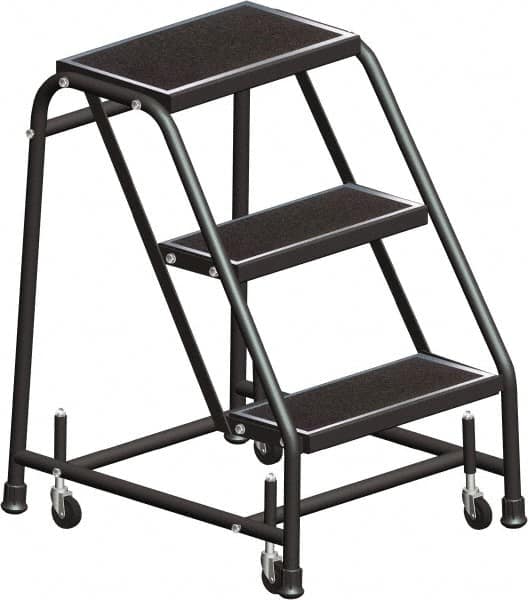 Ballymore - 28" 3 Step Ladder - Rolling Safety Ladder, 450 Lb Capacity, 28-1/2" Platform Height, 30" Base Width x 25" Base Depth, Serrated - Makers Industrial Supply