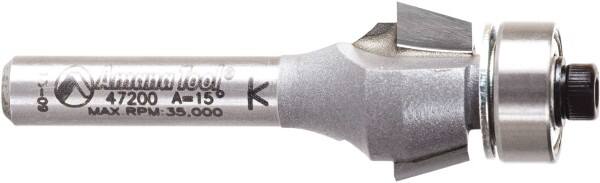 Amana Tool - 5/8" Cut Diam, 9/32" Length of Cut, 2 Flute Chamfer Edge Profile Router Bit - Carbide-Tipped, 1/4" Shank Diam, 2-3/32" OAL, Uncoated - Makers Industrial Supply