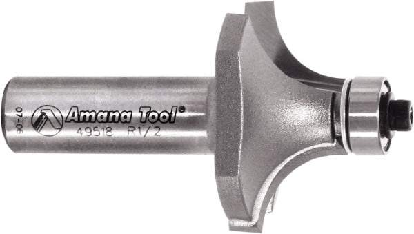 Amana Tool - 1-1/2" Cut Diam, 3/4" Length of Cut, 2 Flute Round-Over Edge Profile Router Bit - Carbide-Tipped, 1/2" Shank Diam, 2-5/8" OAL, Uncoated - Makers Industrial Supply