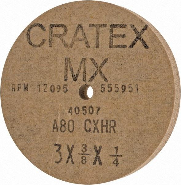 Cratex - 3" Diam x 1/4" Hole x 3/8" Thick, 80 Grit Surface Grinding Wheel - Aluminum Oxide, Type 1, Medium Grade, 12,095 Max RPM, No Recess - Makers Industrial Supply