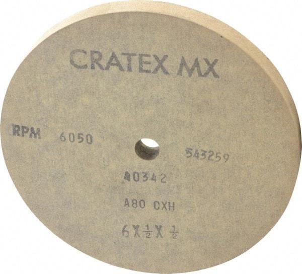 Cratex - 6" Diam x 1/2" Hole x 1/2" Thick, 80 Grit Surface Grinding Wheel - Aluminum Oxide, Type 1, Medium Grade, 6,050 Max RPM, No Recess - Makers Industrial Supply