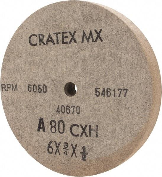 Cratex - 6" Diam x 1/2" Hole x 3/4" Thick, 80 Grit Surface Grinding Wheel - Aluminum Oxide, Type 1, Medium Grade, 6,050 Max RPM, No Recess - Makers Industrial Supply