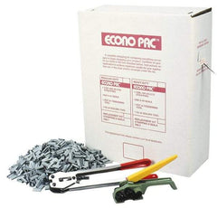 Value Collection - 9,000 Inch Long x 1/2 Inch Wide x 0.015 Inch Thick, Heavy Duty Polyproylene Strapping Kit - 400 Lbs Tensile Strength, Contains Self Dispensing Box, White Polypropylene Strapping, 1000 Seals, Tensioner Tool and Crimper Tool - Makers Industrial Supply