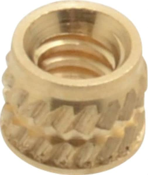 E-Z LOK - #4-40, 0.153" Small to 0.159" Large End Hole Diam, Brass Single Vane Tapered Hole Threaded Insert - 0.172" Insert, 0.157" Pilot Diam, 0.135" OAL, 0.093" Min Wall Thickness - Makers Industrial Supply