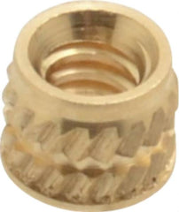 E-Z LOK - #4-40, 0.153" Small to 0.159" Large End Hole Diam, Brass Single Vane Tapered Hole Threaded Insert - 0.172" Insert, 0.157" Pilot Diam, 0.135" OAL, 0.093" Min Wall Thickness - Makers Industrial Supply