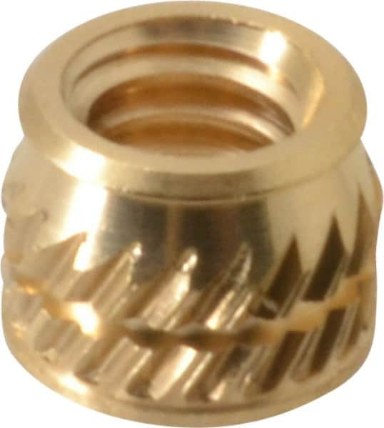 E-Z LOK - #8-32, 0.226" Small to 0.234" Large End Hole Diam, Brass Single Vane Tapered Hole Threaded Insert - 1/4" Insert, 0.23" Pilot Diam, 0.185" OAL, 0.133" Min Wall Thickness - Makers Industrial Supply