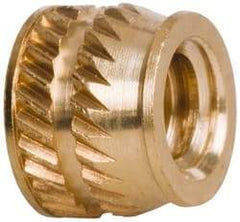 E-Z LOK - #10-24, 0.267" Small to 0.277" Large End Hole Diam, Brass Single Vane Tapered Hole Threaded Insert - 0.296" Insert, 0.272" Pilot Diam, 0.225" OAL, 0.159" Min Wall Thickness - Makers Industrial Supply