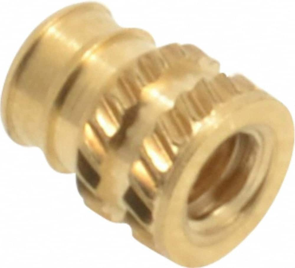 E-Z LOK - #4-40, 0.141" Small to 0.159" Large End Hole Diam, Brass Double Vane Tapered Hole Threaded Insert - 0.172" Insert, 0.144" Pilot Diam, 7/32" OAL, 0.093" Min Wall Thickness - Makers Industrial Supply