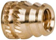 E-Z LOK - #6-32, 0.185" Small to 0.206" Large End Hole Diam, Brass Double Vane Tapered Hole Threaded Insert - 0.22" Insert, 0.19" Pilot Diam, 1/4" OAL, 0.116" Min Wall Thickness - Makers Industrial Supply