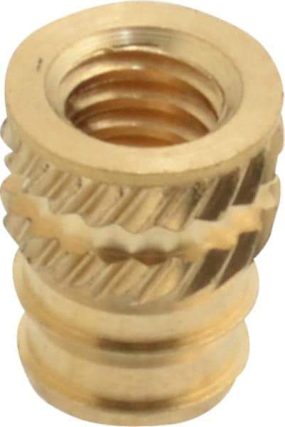 E-Z LOK - #8-32, 0.208" Small to 0.234" Large End Hole Diam, Brass Double Vane Tapered Hole Threaded Insert - 1/4" Insert, 0.212" Pilot Diam, 5/16" OAL, 0.133" Min Wall Thickness - Makers Industrial Supply