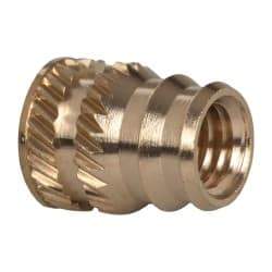 E-Z LOK - #10-32, 0.246" Small to 0.277" Large End Hole Diam, Brass Double Vane Tapered Hole Threaded Insert - 19/64" Insert, 1/4" Pilot Diam, 3/8" OAL, 0.159" Min Wall Thickness - Makers Industrial Supply