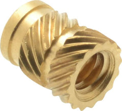 E-Z LOK - #6 32 UNC, 0.214" Diam, Brass Unheaded Heat Installed Threaded Insert - 0.189" Hole, 9/32" OAL, 0.214" Head Diam - Makers Industrial Supply