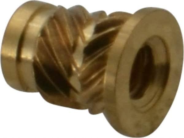 E-Z LOK - #4 40 UNC, 0.181" Diam, Brass Headed Heat Installed Threaded Insert - 0.157" Hole, 1/4" OAL x 0.021" High, 0.218" Head Diam - Makers Industrial Supply