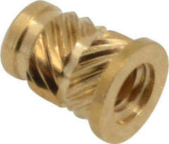 E-Z LOK - #6 32 UNC, 0.214" Diam, Brass Headed Heat Installed Threaded Insert - 0.189" Hole, 0.311" OAL x 0.027" High, 1/4" Head Diam - Makers Industrial Supply