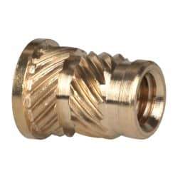 E-Z LOK - #8 32 UNC, 1/4" Diam, Brass Headed Heat Installed Threaded Insert - 0.22" Hole, 0.357" OAL x 0.033" High, 9/32" Head Diam - Makers Industrial Supply