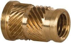 E-Z LOK - 1/4 28 UNF, 0.341" Diam, Brass Headed Heat Installed Threaded Insert - 0.315" Hole, 0.553" OAL x 0.05" High, 3/8" Head Diam - Makers Industrial Supply