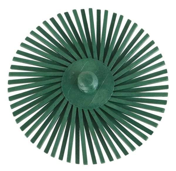 3M - 3" Diam, Type R Quick Change Radial Bristle Brush - 50 Grit, Coarse Grade, 25,000 Max RPM, Green - Makers Industrial Supply