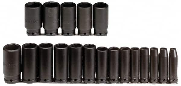 Proto - 19 Piece 3/8" Drive Deep Well Impact Socket Set - 6 Points, 6mm to 24mm Range, Metric Measurement Standard - Makers Industrial Supply