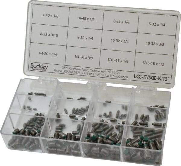 Made in USA - 210 Piece, #4-40 to 5/16-18, Stainless Steel Set Screw Assortment - Hex Head, Hex Socket Drive, 1/8 to 1/2" Long, Grade 303 - Makers Industrial Supply