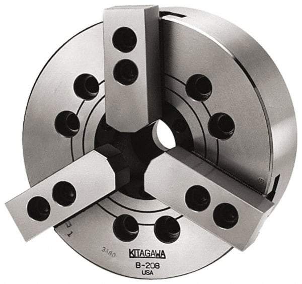 Kitagawa - 2 Jaws, 10" Chuck Diam, A2-6 Mount, 2.953" Through Hole, Drawbar, Hydraulic Power Lathe Chuck - 24,449 Lb Force per Jaw, 1.5mm x 60 Serrated Jaw Interface, 4,200 RPM, High Speed Steel Body - Makers Industrial Supply