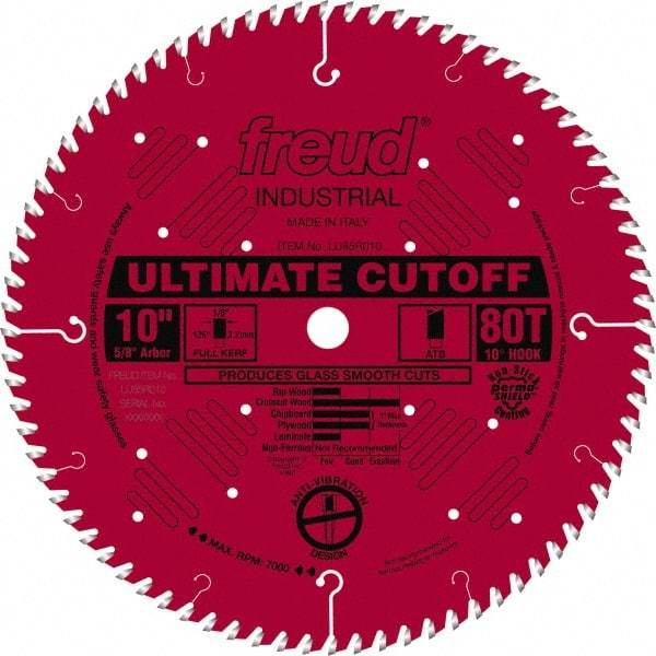 Freud - 10" Diam, 5/8" Arbor Hole Diam, 80 Tooth Wet & Dry Cut Saw Blade - Carbide-Tipped, Standard Round Arbor - Makers Industrial Supply