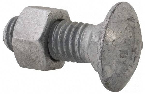 Value Collection - 1/2-13 UNC 1-1/2" Length Under Head, Standard Square Neck, Carriage Bolt - 1006-1050 Steel, Galvanized Zinc-Plated Finish - Makers Industrial Supply