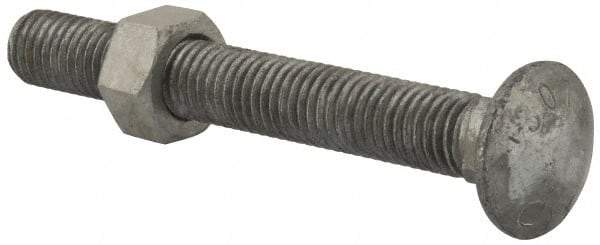 Value Collection - 5/8-11 UNC 5" Length Under Head, Standard Square Neck, Carriage Bolt - 1006-1050 Steel, Galvanized Zinc-Plated Finish - Makers Industrial Supply