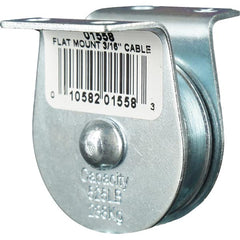 Block Division - 525 Lbs. Load Limit, Flat Standard Block - Upright Mount, Single Sheave, 1-1/2 Inch Outside Diameter, Wire Rope, 3/16 Inch Diameter, Eye, 5/8 Inch Inside Diameter, Carbon Steel, Zinc Plated Finish - Makers Industrial Supply