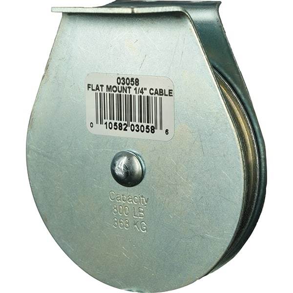 Block Division - 800 Lbs. Load Limit, Flat Standard Block - Upright Mount, Single Sheave, 3 Inch Outside Diameter, Wire Rope, 1/4 Inch Diameter, Eye, 7/8 Inch Inside Diameter, Carbon Steel, Zinc Plated Finish - Makers Industrial Supply