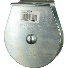 Block Division - 1, 550 Lbs. Load Limit, Flat Standard Block - Upright Mount, Single Sheave, 3-3/4 Inch Outside Diameter, Wire Rope, 3/8 Inch Diameter, Eye, 1-1/8 Inch Inside Diameter, Carbon Steel, Zinc Plated Finish - Makers Industrial Supply