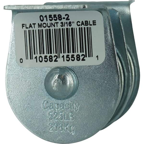 Block Division - 525 Lbs. Load Limit, Flat Standard Block - Upright Mount, Double Sheave, 1-1/2 Inch Outside Diameter, Wire Rope, 3/16 Inch Diameter, Eye, 5/8 Inch Inside Diameter, Carbon Steel, Zinc Plated Finish - Makers Industrial Supply