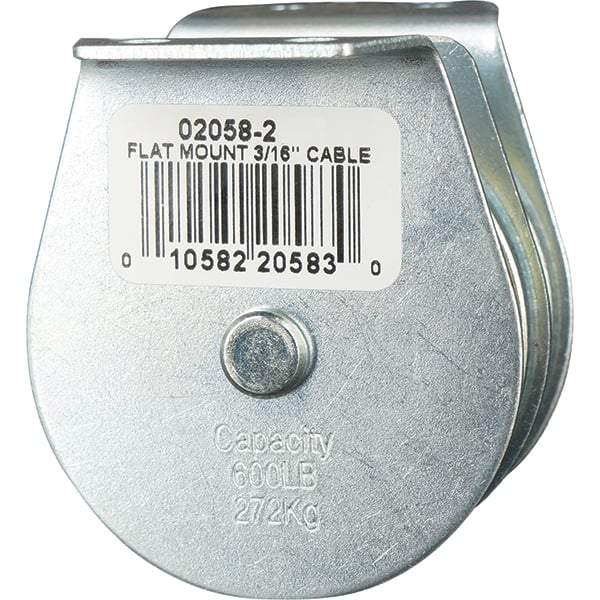 Block Division - 600 Lbs. Load Limit, Flat Standard Block - Upright Mount, Double Sheave, 2 Inch Outside Diameter, Wire Rope, 3/16 Inch Diameter, Eye, 5/8 Inch Inside Diameter, Carbon Steel, Zinc Plated Finish - Makers Industrial Supply