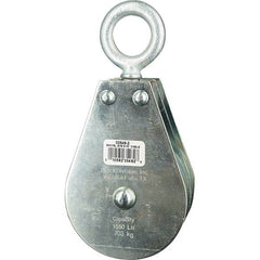 Block Division - 1, 550 Lbs. Load Limit, Swivel Eye Standard Block - Double Sheave, 3-1/2 Inch Outside Diameter, Wire Rope, 5/16 Inch Diameter, Eye, 1-3/16 Inch Inside Diameter, Carbon Steel, Zinc Plated Finish - Makers Industrial Supply