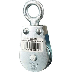 Block Division - 525 Lbs. Load Limit, Swivel Eye Snatch Block - Single Sheave, 1-1/2 Inch Outside Diameter, Wire Rope, 3/16 Inch Diameter, Eye, 5/8 Inch Inside Diameter, Carbon Steel, Zinc Plated Finish - Makers Industrial Supply