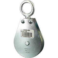 Block Division - 685 Lbs. Load Limit, Swivel Eye Snatch Block - Single Sheave, 2-1/2 Inch Outside Diameter, Wire Rope, 1/4 Inch Diameter, Eye, 7/8 Inch Inside Diameter, Carbon Steel, Zinc Plated Finish - Makers Industrial Supply