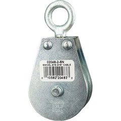 Block Division - 600 Lbs. Load Limit, Swivel Eye Snatch Block - Double Sheave, 2 Inch Outside Diameter, Wire Rope, 3/16 Inch Diameter, Eye, 5/8 Inch Inside Diameter, Carbon Steel, Zinc Plated Finish - Makers Industrial Supply