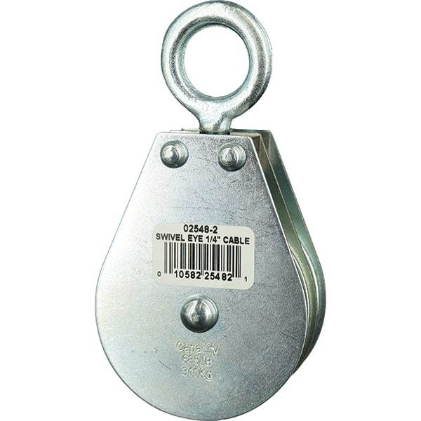 Block Division - 685 Lbs. Load Limit, Swivel Eye Snatch Block - Double Sheave, 2-1/2 Inch Outside Diameter, Wire Rope, 1/4 Inch Diameter, Eye, 7/8 Inch Inside Diameter, Carbon Steel, Zinc Plated Finish - Makers Industrial Supply