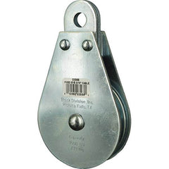 Block Division - 1, 550 Lbs. Load Limit, Rigid Eye Block - Single Sheave, 3-1/2 Inch Outside Diameter, Wire Rope, 5/16 Inch Diameter, Eye, 9/16 Inch Inside Diameter, Carbon Steel, Zinc Plated Finish - Makers Industrial Supply