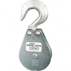 Block Division - 685 Lbs. Load Limit, Swivel Hook Block - Single Sheave, 2-1/2 Inch Outside Diameter, Wire Rope, 1/4 Inch Diameter, Eye, 3/8 Inch Inside Diameter, Carbon Steel, Zinc Plated Finish - Makers Industrial Supply