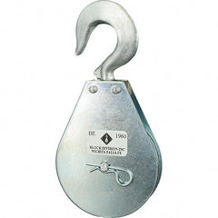 Block Division - 1, 550 Lbs. Load Limit, Swivel Hook Block - Single Sheave, 3-3/4 Inch Outside Diameter, Wire Rope, 5/16 Inch Diameter, Eye, 9/16 Inch Inside Diameter, Carbon Steel, Zinc Plated Finish - Makers Industrial Supply