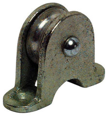 Value Collection - Single Shield Upright Mount Guidance Pulley - Sheave, 1-1/2 Inch Outside Diameter, Fibrous Rope, 3/8 Inch Diameter, 0.183 Inch to 0.194 Inch Mounting Hole Diameter Malleable Iron, Galvanized Finish - Makers Industrial Supply