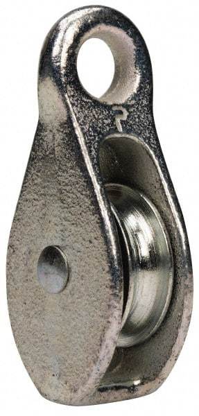 Value Collection - Rigid Eye Single Sheave Pulley - Sheave, 1-1/2 Inch Outside Diameter, Fibrous Rope, 3/8 Inch Diameter, Malleable Iron, Galvanized Finish - Makers Industrial Supply